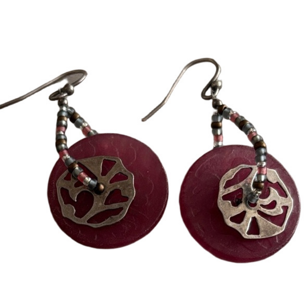 Silpada Fuchsia and Sterling Silver Dangle Earrings